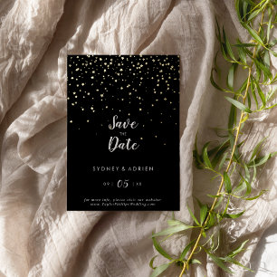Gold Konfetti Schwarzes Save The Date Echtgold Folieneinladung