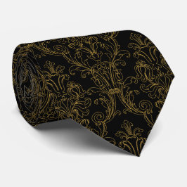 Gold Kontur Floral Damask Formal Black Krawatte