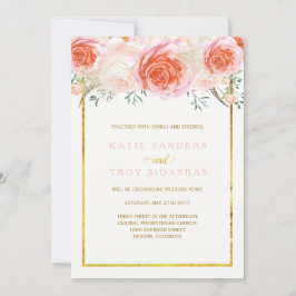 Gold, Koralle, Pfirsich und rosa Einladung