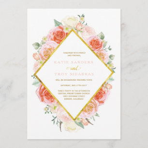 Gold, Koralle, Pfirsich und rosa Einladung