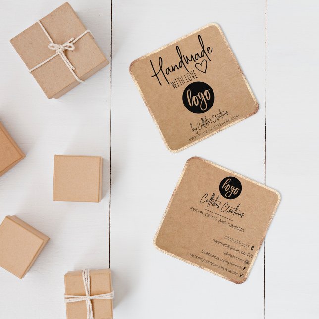 Gold Kraft Handmade in Liebe Etsy Zuhause Crafter  Quadratische Visitenkarte (Von Creator hochgeladen)
