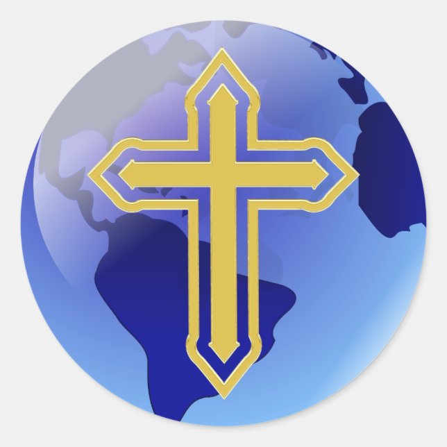 Gold Kreuz und Erde Runder Aufkleber (Vorderseite)