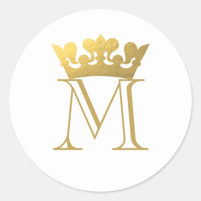 Gold Krone Monogramm Runder Aufkleber (Vorderseite)