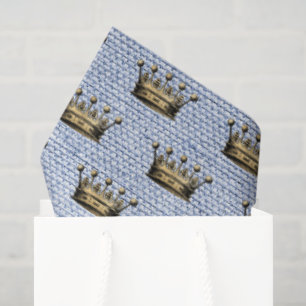 Gold Krone Royal Muster Blaues Leinen Fürst Chic Seidenpapier
