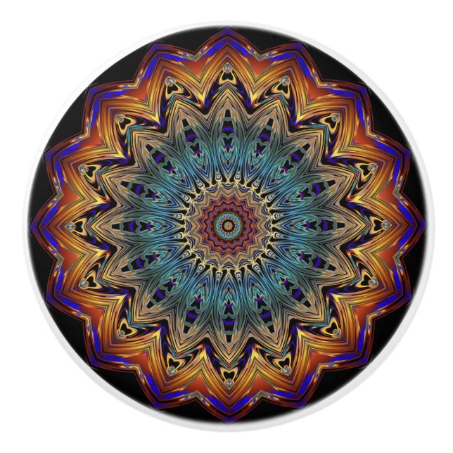 Gold, Kupfer, Blue Mandala Gemustert Knob Keramikknauf (Vorderseite)