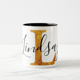 Gold "L" Monogramm mit personalisiertem Namen Zweifarbige Tasse