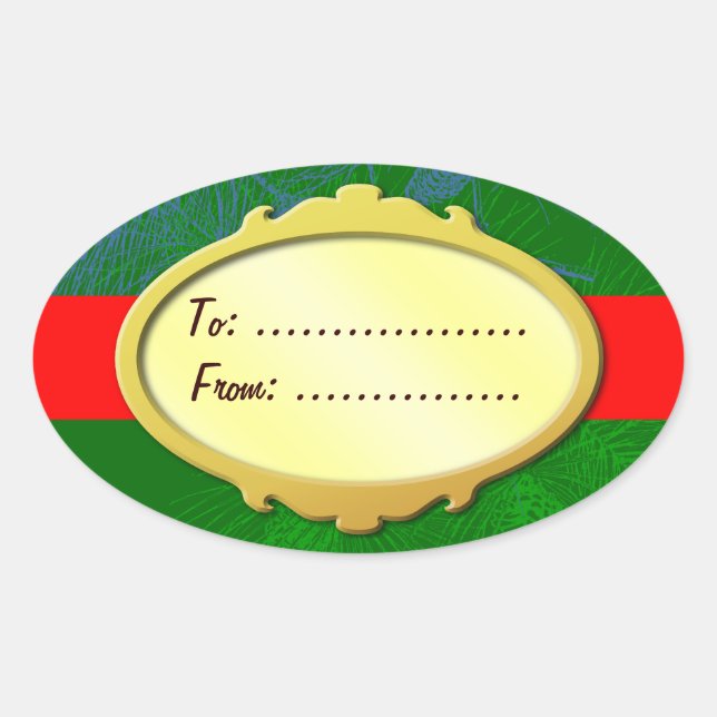 Gold Label Red Ribbon Custom Holiday Geschenktaste Ovaler Aufkleber (Vorderseite)