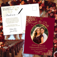 Gold Lace auf Maroon Wedding Save the Date Foto