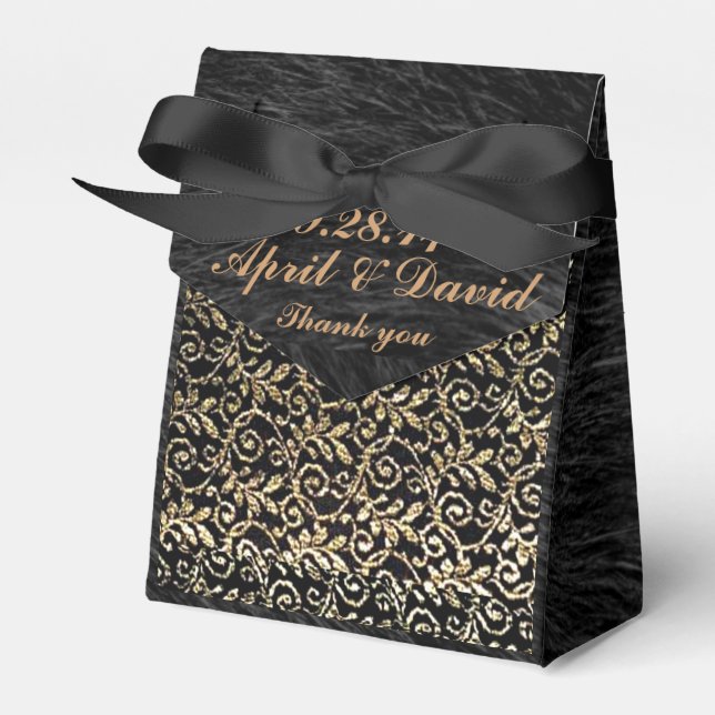 Gold Lace & Black Fantprint Zelt Bevorzugung Box Geschenkschachtel (Vorderseite)