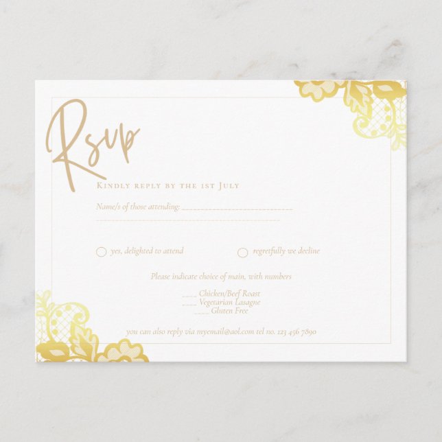 GOLD LACE Budget All-in1 Wedding IINVITE UAWG Postkarte (Vorderseite)