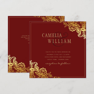 Gold Lace Burgundy Wedding Einladungen