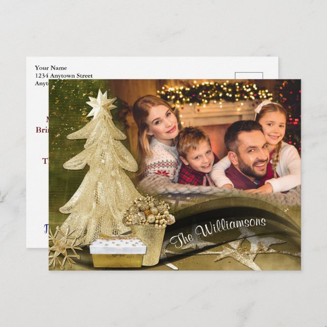 Gold Lace Christmas Tree Weihnachtsbaum Foto Postkarte (Vorne/Hinten)