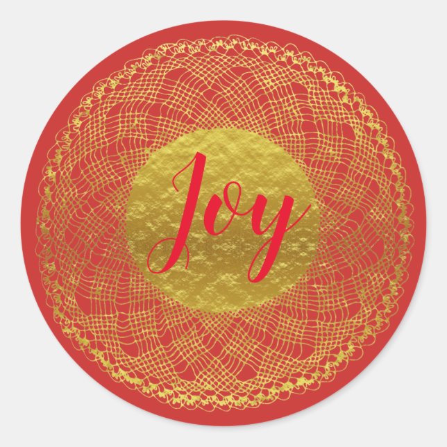 Gold Lace Crochet Doily Red Joy Sticker (Vorderseite)