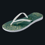 Gold Lace Elegant Emerald Green Bridesmaid Wedding Flip Flops<br><div class="desc">Diese eleganten Hochzeitskippen sind eine großartige Möglichkeit, um Ihren Brautmädchen zu danken und sie zu erkennen und ihnen nach einem langen Tag eine Erholung zu geben. Das schöne Design zeichnet sich durch ein elegantes Design mit goldenen Spitzen-Frills auf einem smaragdgrünen Hintergrund und extravagant goldfarbenen Schriftzeichen aus. Der Text liest Bridesmaid...</div>