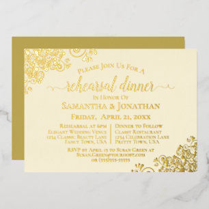 Gold Lace Elegante Cream Wedding Probe Dinner Folieneinladung