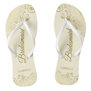 Gold Lace Elegante Ivory Cream Bridesmaid Wedding Flip Flops
