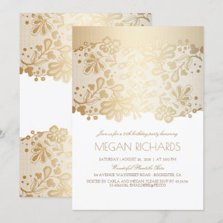 Gold Lace Elegante Vintag White Birthday Party Einladung