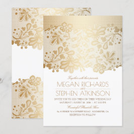Gold Lace Elegante Vintag White Wedding Einladung