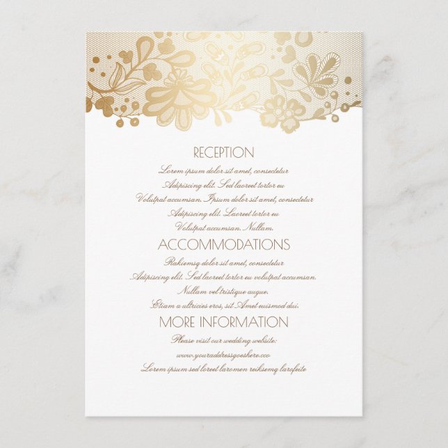 Gold Lace Elegante White Wedding Information Begleitkarte (Vorderseite)
