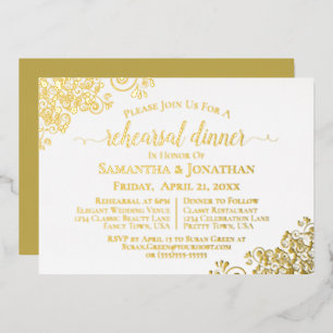 Gold Lace Elegante White Wedding Probe Dinner Folieneinladung