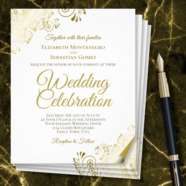 Gold Lace Elegantes White PAPER Hochzeit Einladend Flyer (Von Creator hochgeladen)