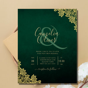 Gold Lace Emerald Green All-in-1 Wedding Einladung