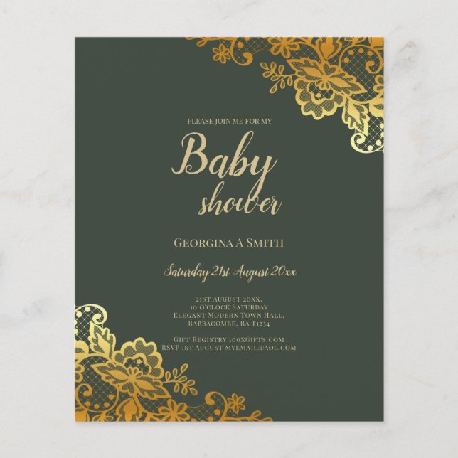 Gold Lace Emerald Green Baby Dusche Flyer (Vorne)