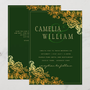 Gold Lace Emerald Green Wedding Einladungen Budget
