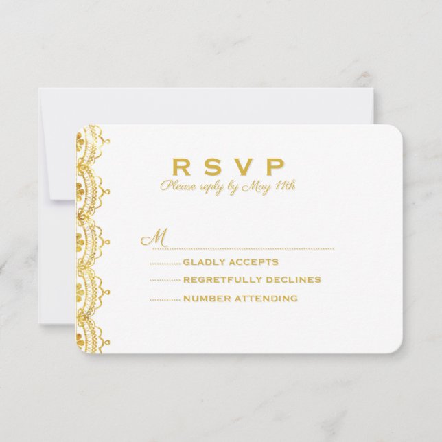 Gold Lace Foto Wedding RSVP (Vorderseite)