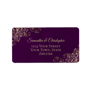 Gold Lace Frills auf Plum Lila Wedding Address Adressaufkleber