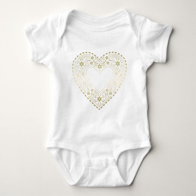Gold Lace Heart Baby Strampler (Vorderseite)