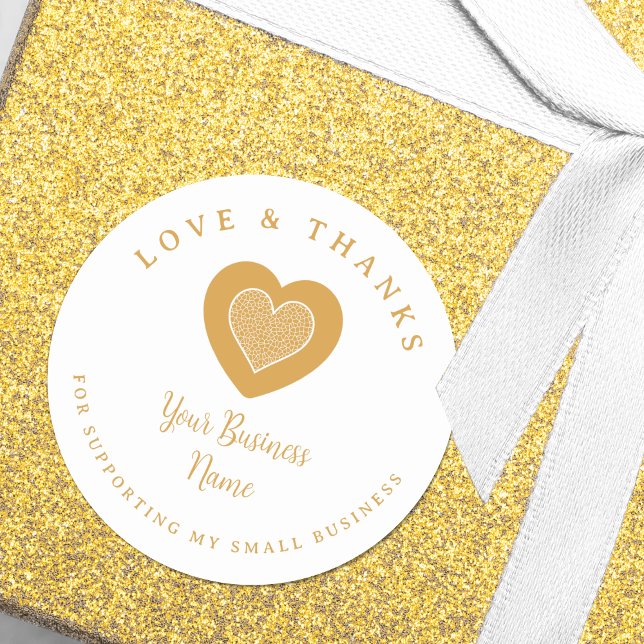 Gold Lace Heart Love & Thanks Supporting Business Runder Aufkleber (Fake Golden Lace Heart Love & Thanks Supporting Small Business Classic Round Sticker.)