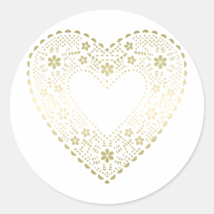 Gold Lace Heart Runder Aufkleber