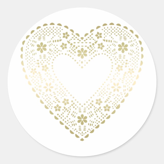 Gold Lace Heart Runder Aufkleber (Vorderseite)