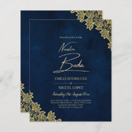 Gold Lace Navy Blue All-in-1 Wedding lädt QR Co.