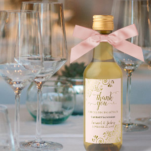 Gold Lace on Blush Pink Wedding Thank You Mini Weinetikett