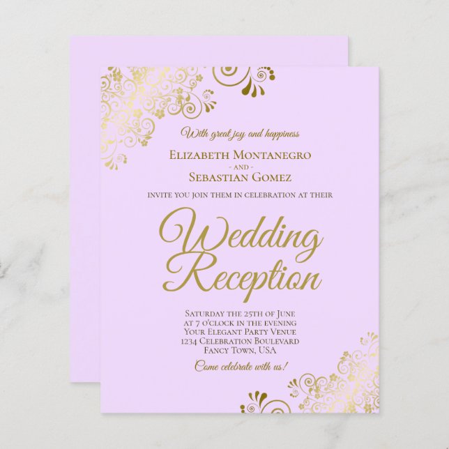 Gold Lace on Lilac Wedding Reception BUDGET Einlad (Vorne/Hinten)