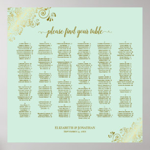 Gold Lace on Mint Green Alphabetical Seating Chart Poster