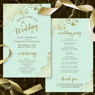 Gold Lace on Mint Green Budget Wedding Programm
