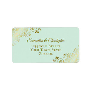 Gold Lace on Mint Green Elegant Wedding Address Adressaufkleber