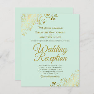 Gold Lace on Mint Wedding Reception BUDGET Einladu