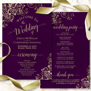 Gold Lace on Plum Lila Budget Wedding Program