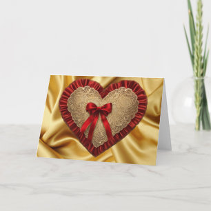 Gold Lace Red Ribbon Valentine's Day Heart Card Karte