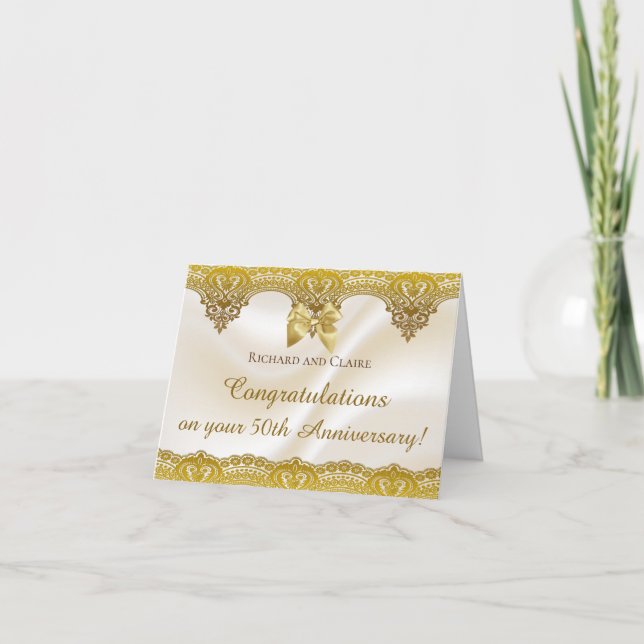 Gold Lace Satin Ribbon 50. Golden Anniverary Card Karte (Vorderseite)