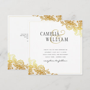 Gold Lace White Wedding Einladung Classic Elegant