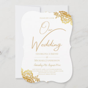 Gold Lace White Wedding Einladung Classic Elegant