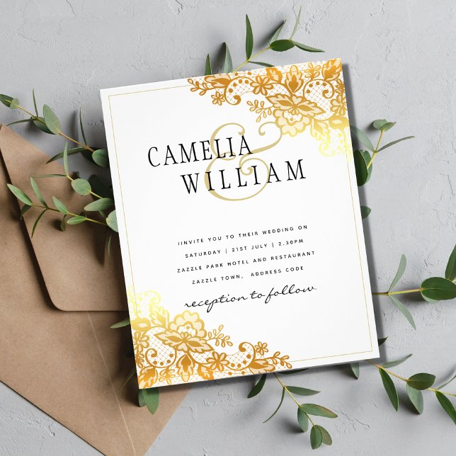 Gold Lace White Wedding Einladung Classic Elegant (Von Creator hochgeladen)