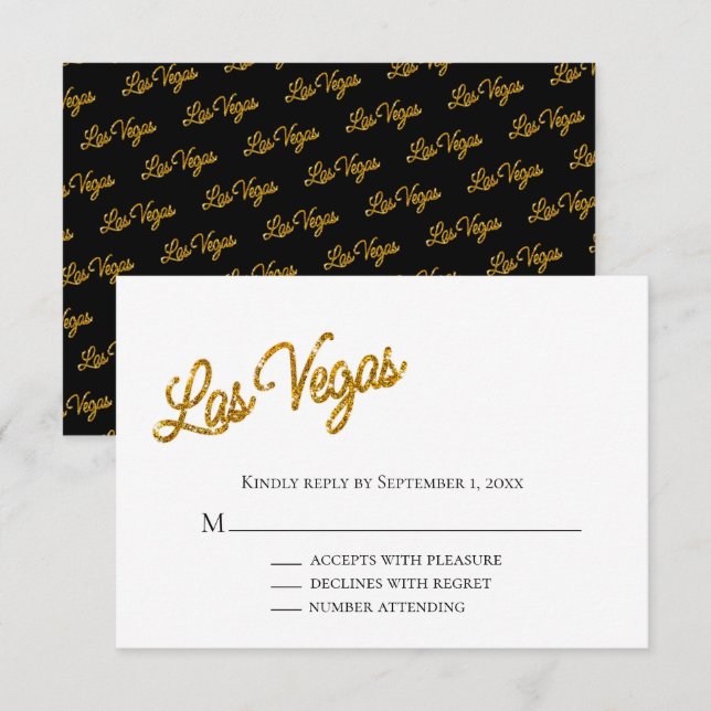 Gold Las Vegas Glitzern Wedding RSVP Einladung (Vorne/Hinten)