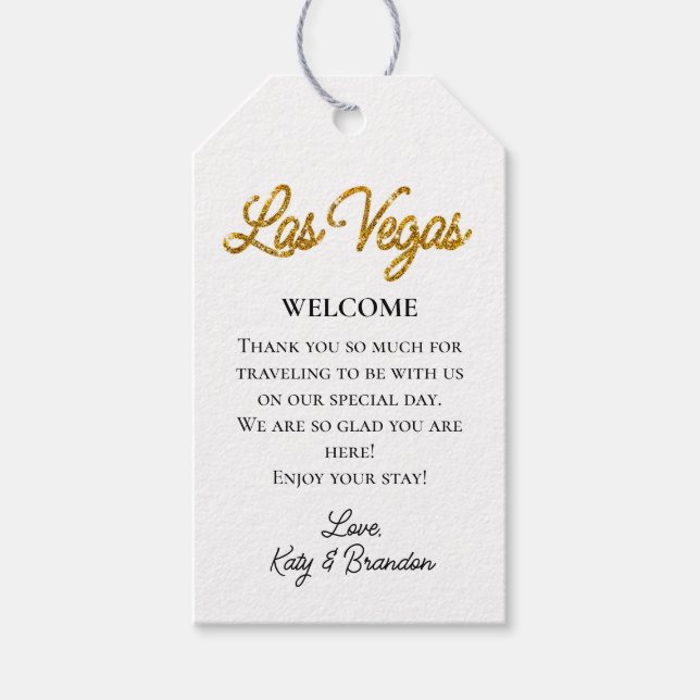 Gold Las Vegas Glitzern Wedding Willkommen Geschenkanhänger (Vorderseite)