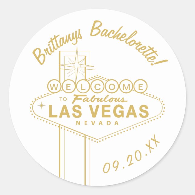Gold Las Vegas Sign Wedding Welcome Bachelorette Runder Aufkleber (Vorderseite)